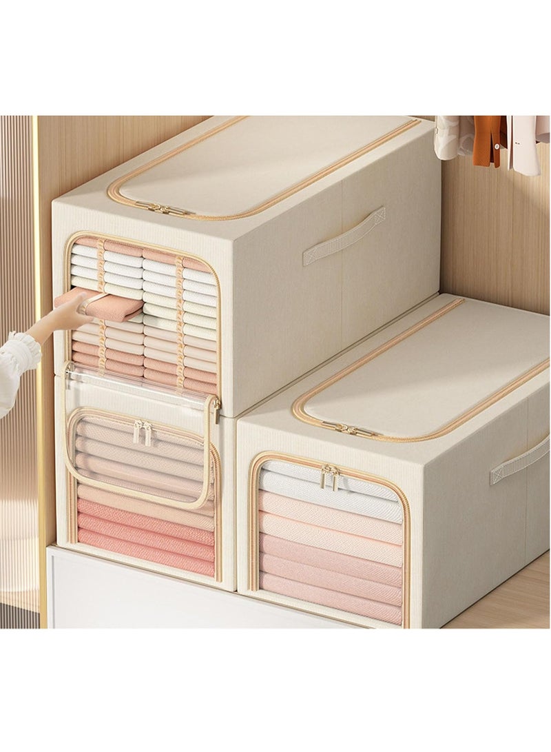 DUNISO 3 PCS foldable clothing storage boxes with metal frames, wardrobe, clothing storage bag with lid and handle, visible transparent window with zipper, rectangular clothing storage box container, washable - Image 2