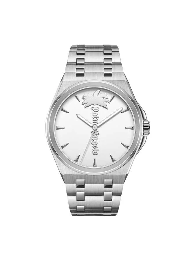 Palm Angels Lucentia Silver Dial Silver Stainless Steel Bracelet Analog Watch for Men, 43mm