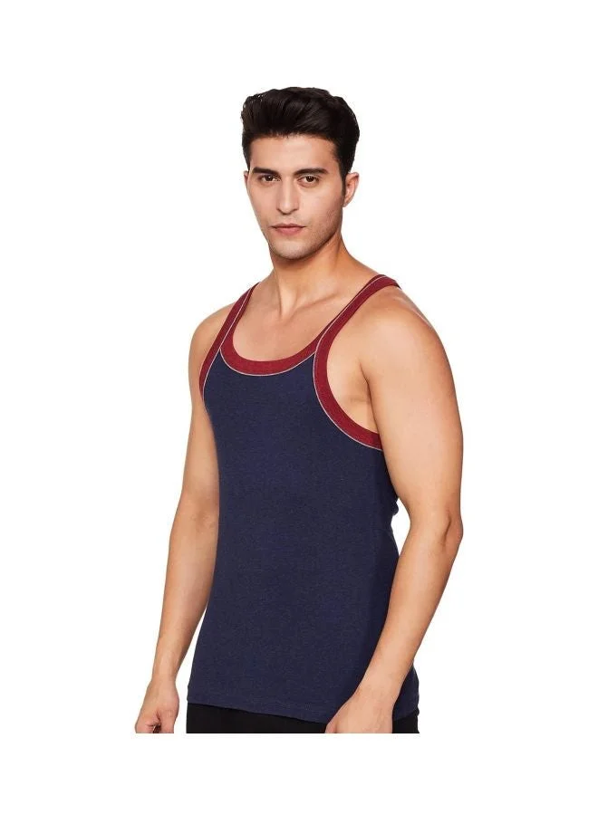 US54 Men Super Combed Cotton Rib Square Neckline Gym Vest with Back Panel Graphic Print Colours and Shoulder Strap