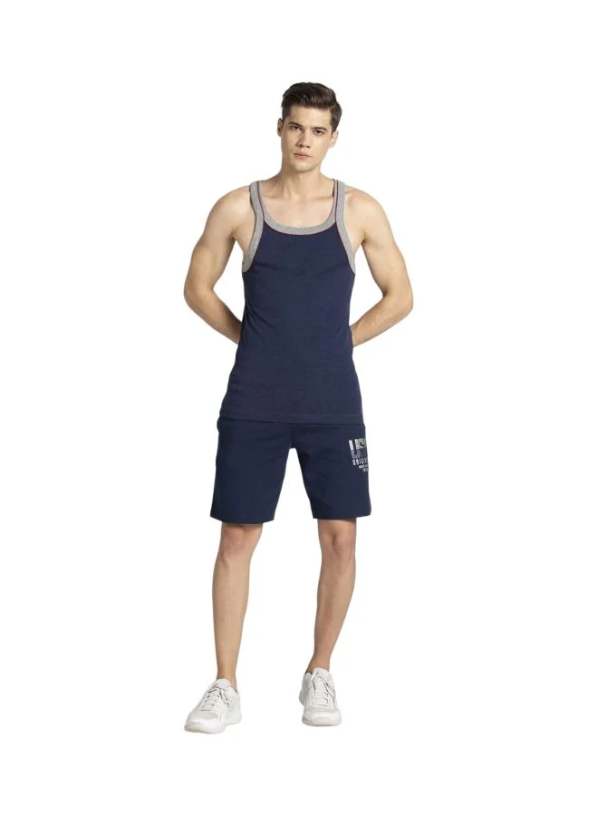 Jockey Ink Blue Melange US54 Men Super Combed Cotton Rib Square Neckline Gym Vest with Back Panel Graphic Print Colours and Shoulder Strap for Men | Best Price UAE