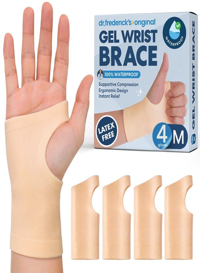 Dr. Frederick's Original Gel Wrist Brace - 4 ct - Waterproof Fingerless Compression Sleeve - Mild Carpal Tunnel, Arthritis & Tendonitis Relief - Fits Left & Right Hand - Men & Women - Medium - Image 1