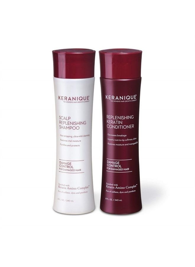 Keranique Shampoo and Conditioner for Damaged Hair - Anti-Breakage, Damage Control Set for Thinning Hair - Intense Repair, Deep Conditioning, Anti-Hairfall Routine w/Keratin - Great for Colored Hair  - Image 1