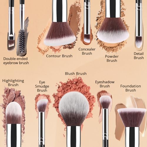 BEAKEY Makeup Brushes Sets, Brush Sets with Makeup Sponges (10+2pcs, with Black Case) - Image 3