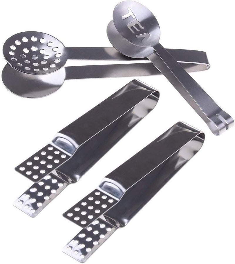 Haishell 4 Pcs Stainless Steel Tea Bag Tongs Teabag Squeezer Strainer Holder Grip Metal Spoon Mini Sugar Clip Kitchen Bar Tools - Image 1