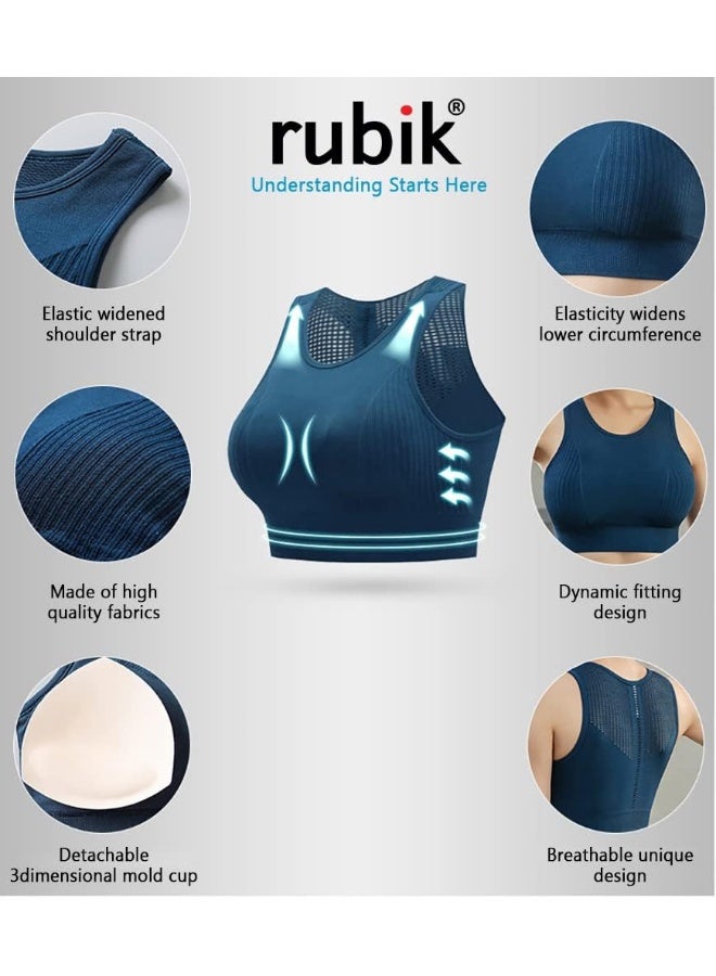 Rubik Sports Bra for Women, Padded Push Up Shockproof Quick Dry Seamless Hollow High Impact Support Bra for Yoga Gym Training Running Workout Fitness (X-Large, Misty Purple) - Image 3