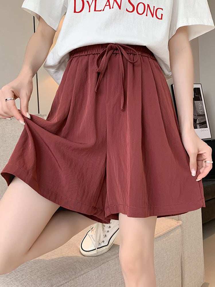 Ice Silk Dipped Shorts Girls Summer Thin Loose-Fit Waist Plus Size Straight Cool Straight Simple Wide-Leg Pants - Image 3