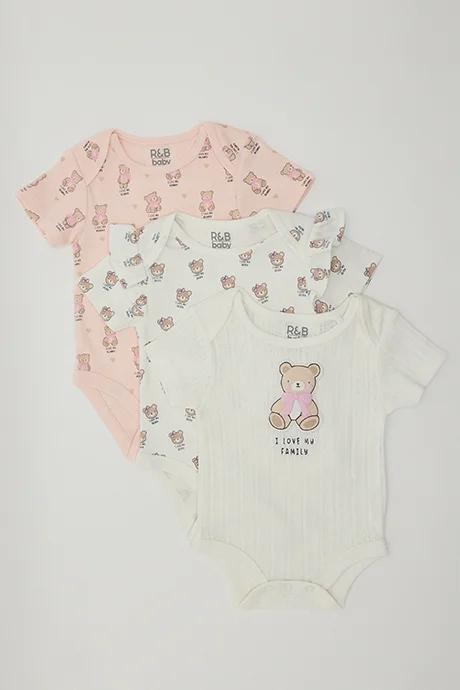 أر أند بي 3 Pack Printed Bodysuits with Short Sleeves