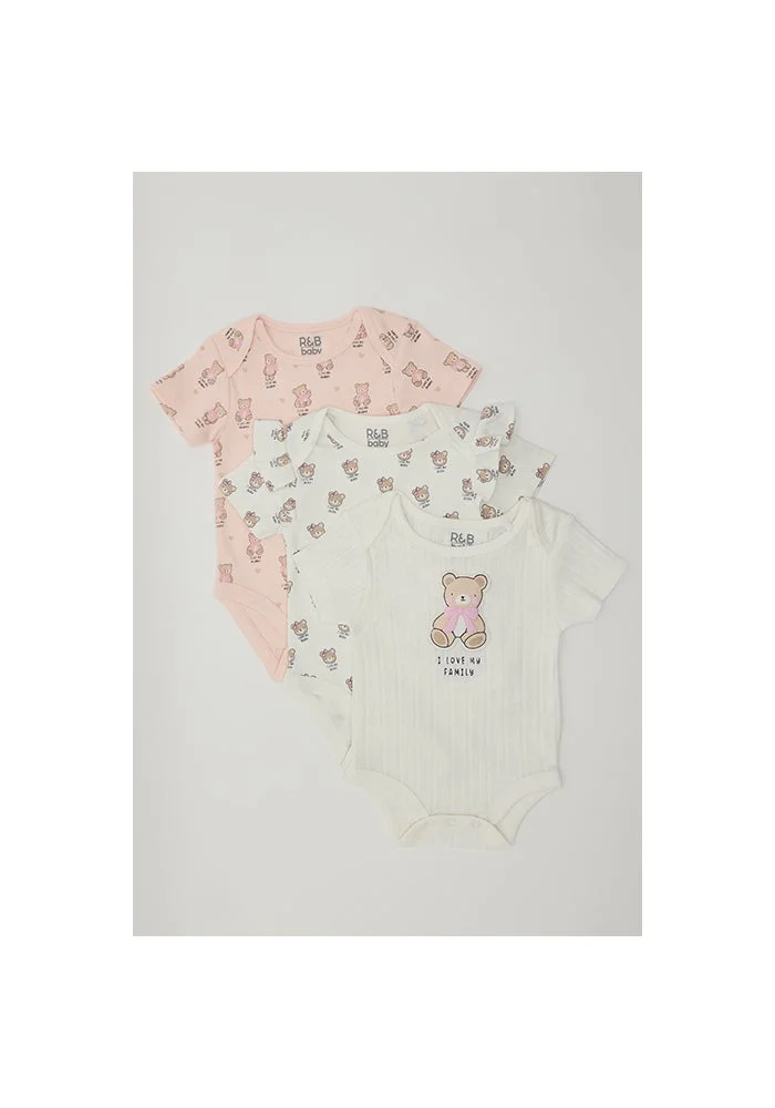 أر أند بي 3 Pack Printed Bodysuits with Short Sleeves