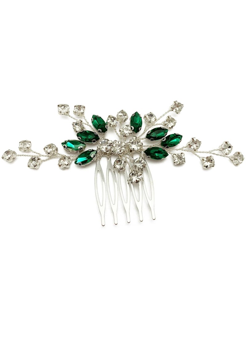 BETITETO BETITETO Green Bridal Hair Comb Small Wedding White Emerald Crystal Silver Vine Hair Piece Accessories for Women Girls 