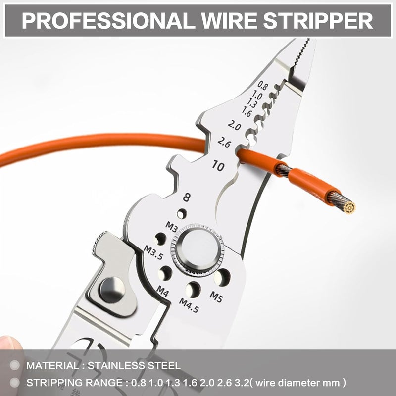 PRITASHA Multifunctional Wire Stripper Crimper Cable Cutter Plier Professional Electrical Wire Stripping Tool Self Adjusting Wire Stripper and Cutter for Electrical Cable Cutting - Image 4