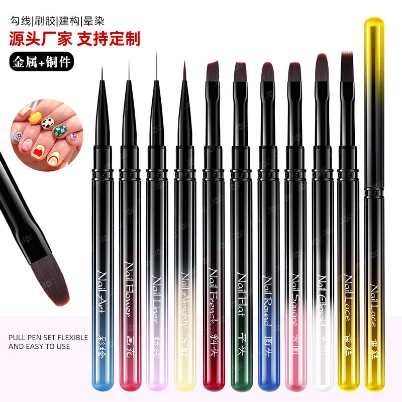 Metal Rod Nail Art Potherapy Pen Set For Nail Salons, Round Head Flat Head Large Square Round Potherapy Brush Gel Pen - Image 5
