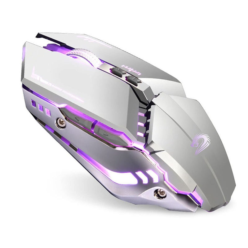 TENMOS T12 Wireless Gaming Mouse Rechargeable, 2.4G Silent Optical Wireless Computer Mice with Changeable LED Light for Laptop PC, 7 Buttons, 3 Adjustable DPI (Silver) - Image 1