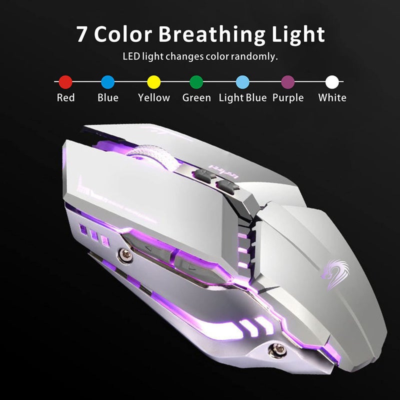 TENMOS T12 Wireless Gaming Mouse Rechargeable, 2.4G Silent Optical Wireless Computer Mice with Changeable LED Light for Laptop PC, 7 Buttons, 3 Adjustable DPI (Silver) - Image 4