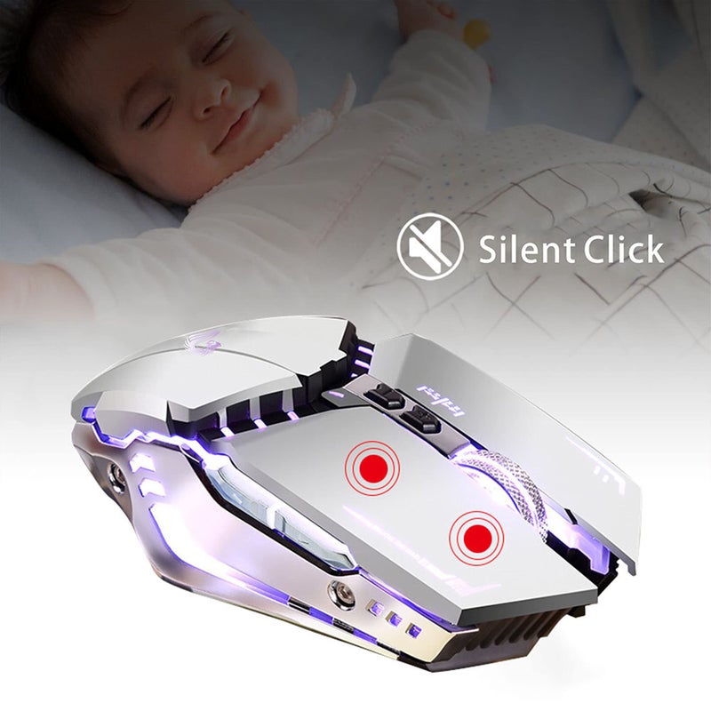 TENMOS T12 Wireless Gaming Mouse Rechargeable, 2.4G Silent Optical Wireless Computer Mice with Changeable LED Light for Laptop PC, 7 Buttons, 3 Adjustable DPI (Silver) - Image 5