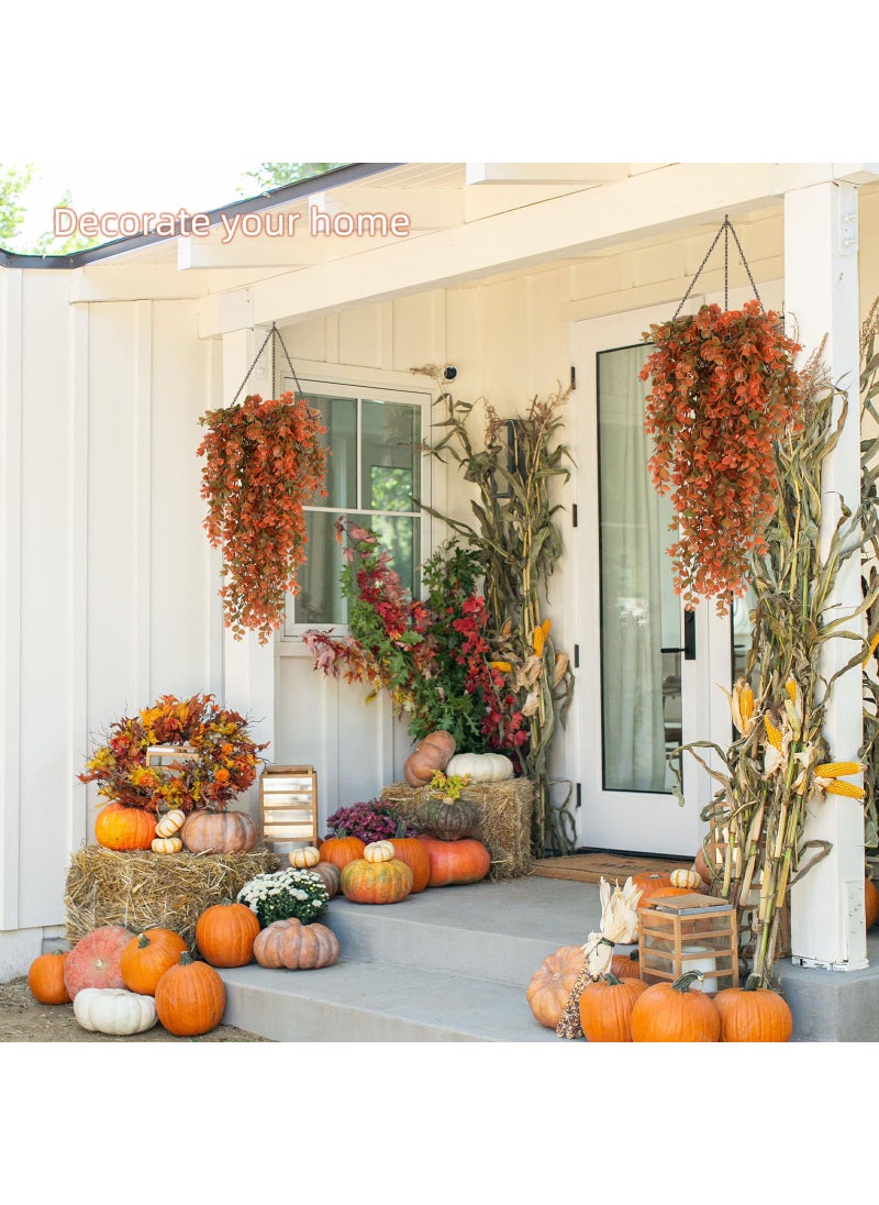 RECUTMS RECUTMS Artificial Fall Flowers Artificial Hanging Plants Faux Autumn Plants Faux Hanging Plants Artificial Plants Fake for Indoor Outdoors Fake Plants No Basket(Orange)  - Image 3