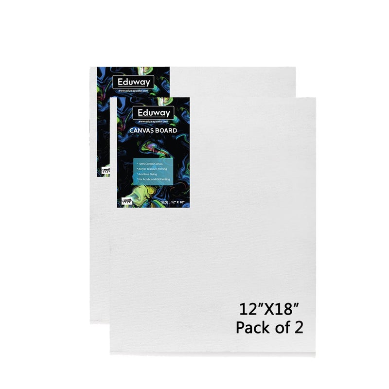 Eduway® Canvas Board for Painting- (12x18) | Premium Quality 7Oz Pre-Primed Cotton Canvas Board for Artists & Beginners | Ideal for Acrylic, Oil, Gouache, Pastels Colors (Pack of 2) (30x40 cms). - Image 1