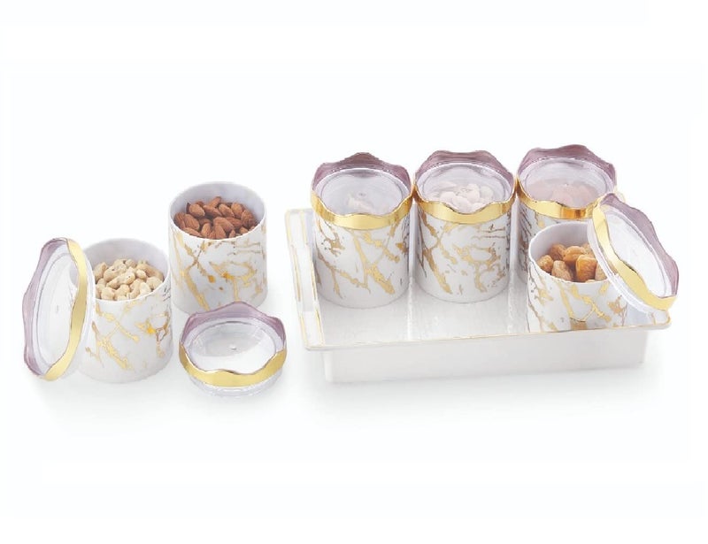 Moltres - Sun Ceramic_6 Multipurpose Serving Set (6 Air Tight Bowls with Tray Set) Dry Fruit, Chocolate, Mouth Freshener Container with Serving Tray Set (Plastic, White) - Image 3