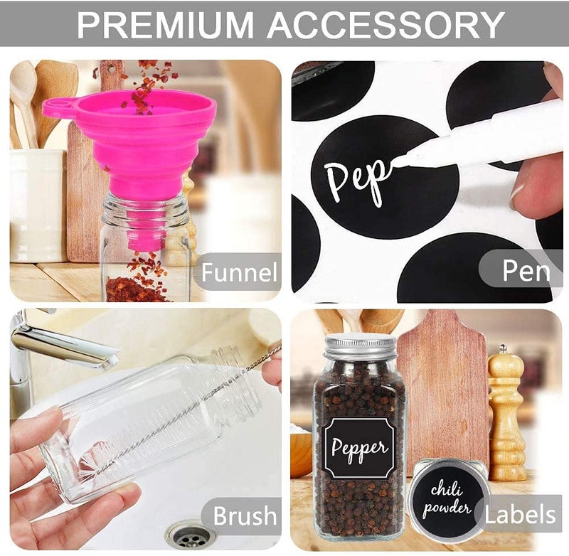 KITOME KITOME Clear Glass Spice Jars 120Ml Empty Square Seasoning Bottles with Shaker Lids Metal Caps Chalk Marker 48 Black Labels Cleaning Brush and Silicone Collapsible Funnel 12Pcs - Image 5