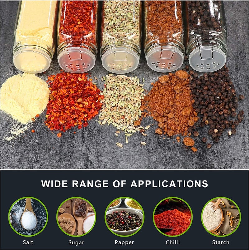 KITOME KITOME Clear Glass Spice Jars 120Ml Empty Square Seasoning Bottles with Shaker Lids Metal Caps Chalk Marker 48 Black Labels Cleaning Brush and Silicone Collapsible Funnel 12Pcs - Image 2