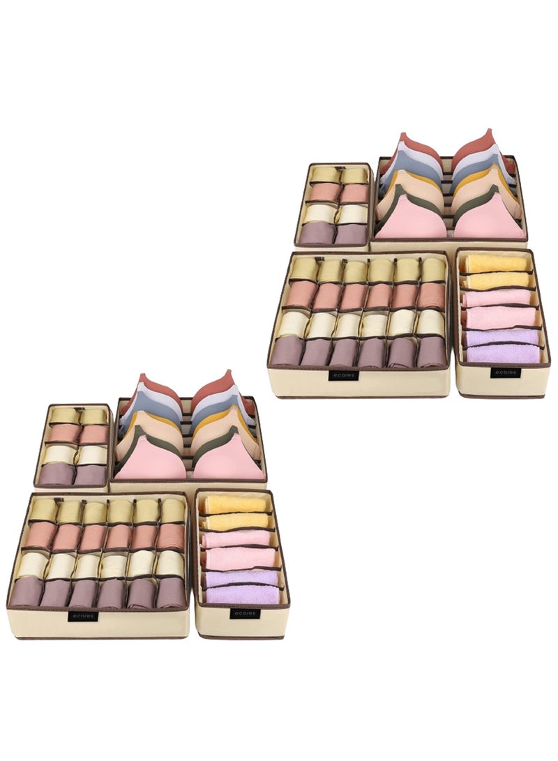ECARES ECARES® Lingerie Storage Box, 4 Pcs, Drawer Organizer, Wardrobe Clothes Storage Organizer, Cardboard Foldeable Case, Bra Organizer, Closet Organizer Box for Bra, Underwear, Panties, Briefs. (Pack-2)  - Image 1