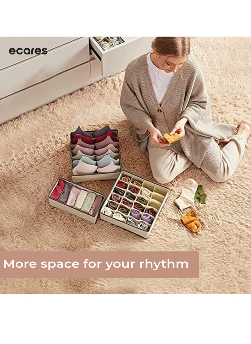 ECARES - ECARES® Lingerie Storage Box, 4 Pcs, Drawer Organizer, Wardrobe Clothes Storage Organizer, Cardboard Foldeable Case, Bra Organizer, Closet Organizer Box for Bra, Underwear, Panties, Briefs. (Pack-2) - Image 1