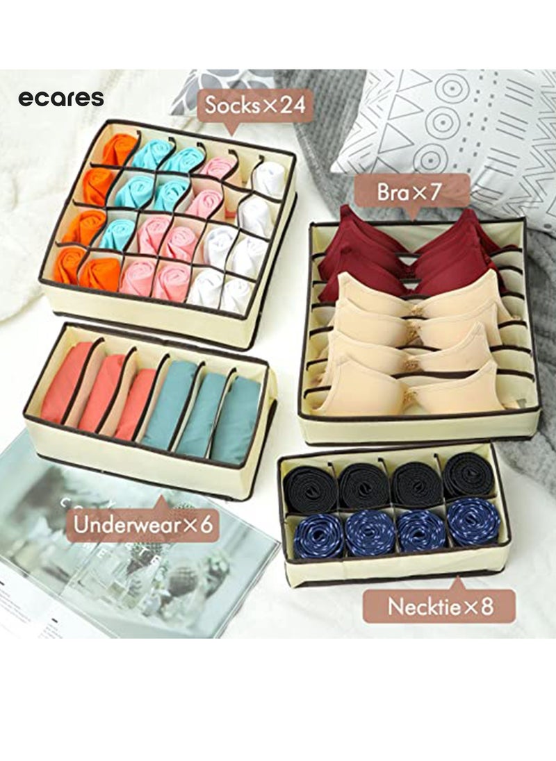 ECARES - ECARES® Lingerie Storage Box, 4 Pcs, Drawer Organizer, Wardrobe Clothes Storage Organizer, Cardboard Foldeable Case, Bra Organizer, Closet Organizer Box for Bra, Underwear, Panties, Briefs. (Pack-2) - Image 1