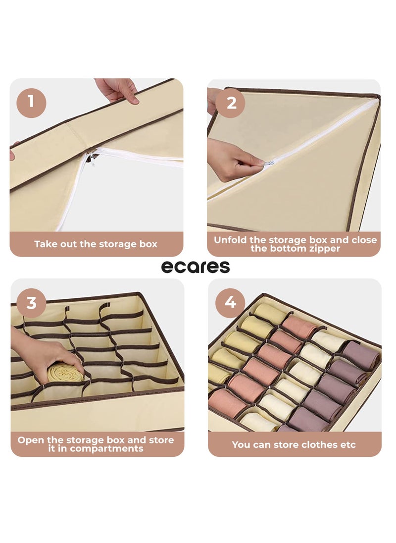 ECARES - ECARES® Lingerie Storage Box, 4 Pcs, Drawer Organizer, Wardrobe Clothes Storage Organizer, Cardboard Foldeable Case, Bra Organizer, Closet Organizer Box for Bra, Underwear, Panties, Briefs. (Pack-2) - Image 1