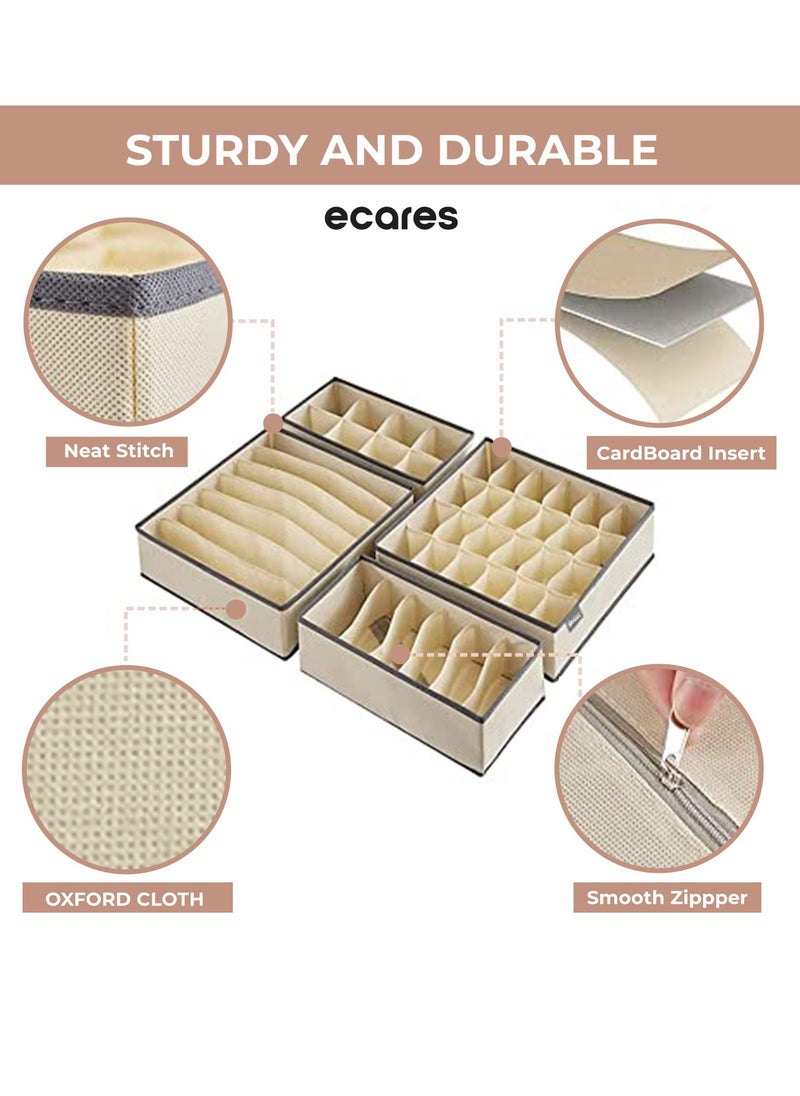 ECARES - ECARES® Lingerie Storage Box, 4 Pcs, Drawer Organizer, Wardrobe Clothes Storage Organizer, Cardboard Foldeable Case, Bra Organizer, Closet Organizer Box for Bra, Underwear, Panties, Briefs. (Pack-2) - Image 1