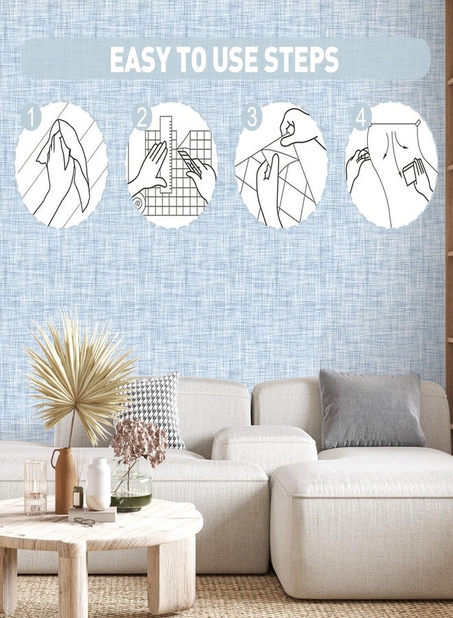 Qianglive Light Blue Grasscloth Wallpaper Peel and Stick Wallpaper Texture Contact Paper 17.3"x120" Vintage Wallpaper Removable Waterproof Wall Paper for Room Walls Cabinets Furniture Drawers Desk - Image 4