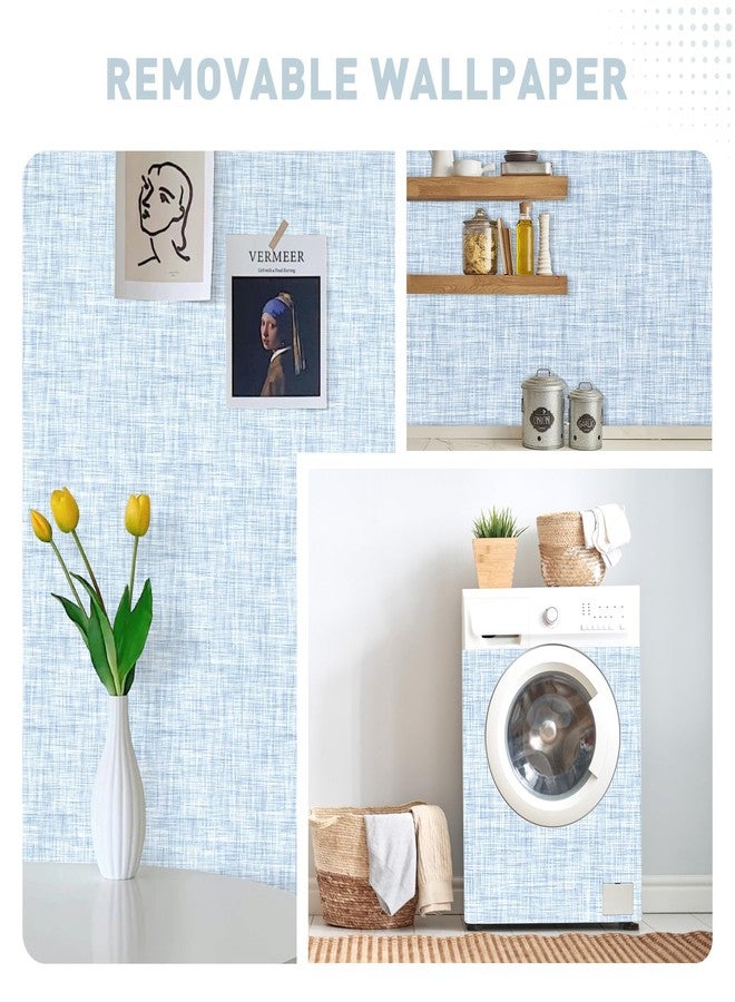 Qianglive Light Blue Grasscloth Wallpaper Peel and Stick Wallpaper Texture Contact Paper 17.3"x120" Vintage Wallpaper Removable Waterproof Wall Paper for Room Walls Cabinets Furniture Drawers Desk - Image 3