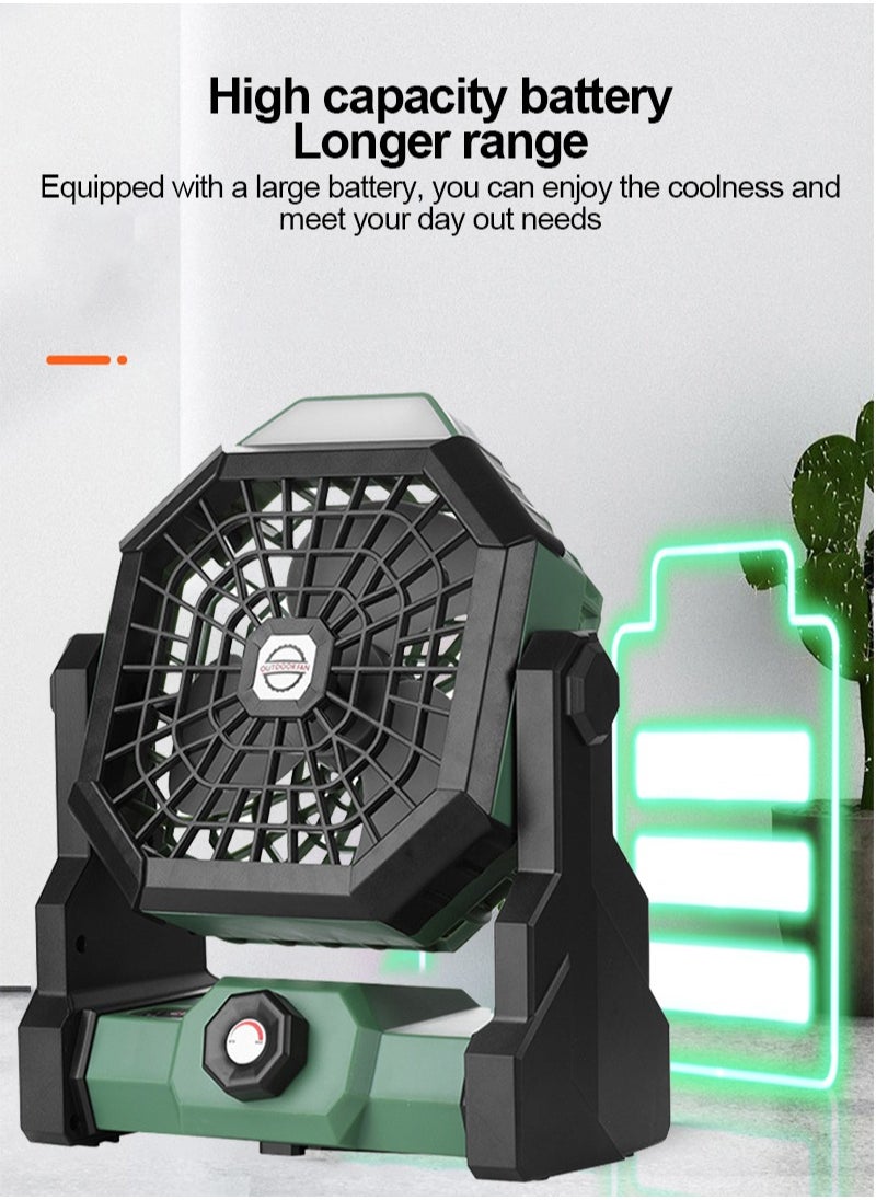 ET-LIFE Camping Fan Table Fan Portable Fan with LED Light Design Desk Fan Rechargeable Adjustable Speed Brightness with Hook for Camping Hiking BBQ Indoor Outdoor Home Office Travel (1200mAh)  - Image 4