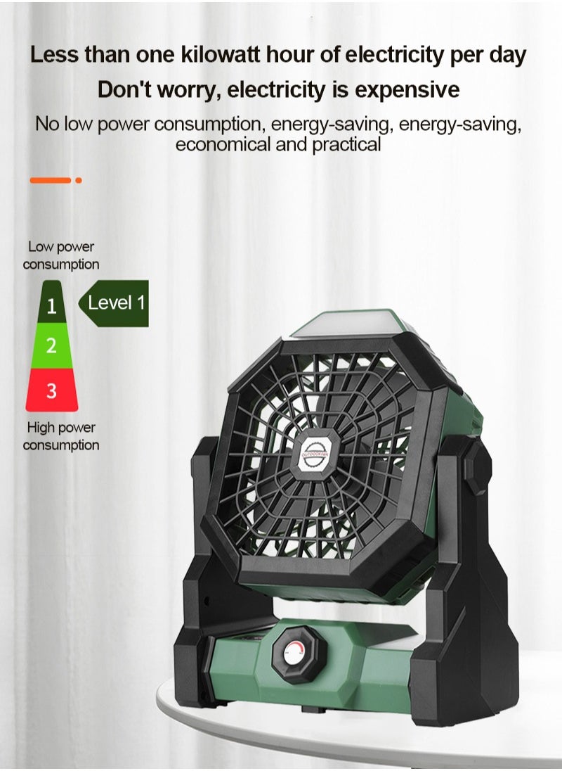 ET-LIFE Camping Fan Table Fan Portable Fan with LED Light Design Desk Fan Rechargeable Adjustable Speed Brightness with Hook for Camping Hiking BBQ Indoor Outdoor Home Office Travel (1200mAh)  - Image 3