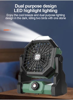 ET-LIFE Camping Fan Table Fan Portable Fan with LED Light Design Desk Fan Rechargeable Adjustable Speed Brightness with Hook for Camping Hiking BBQ Indoor Outdoor Home Office Travel (1200mAh)  - Image 2