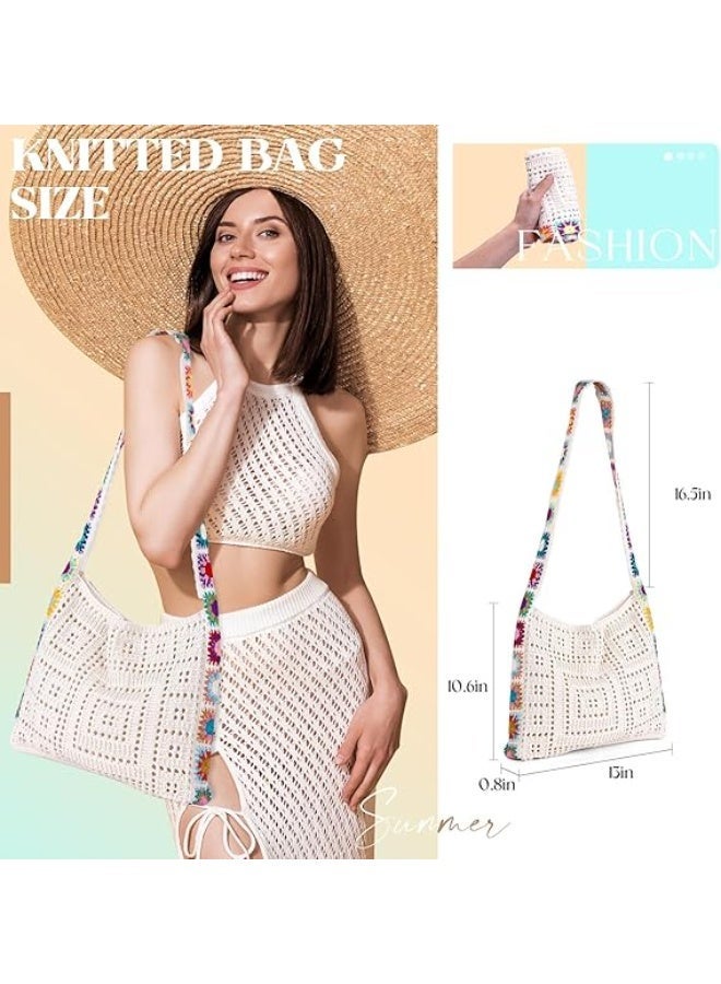 Bukela Knitted Crochet Handbag for Women, Stylish Hollow Out Design, Casual & Outdoor Travel Bag, Beige - Image 4