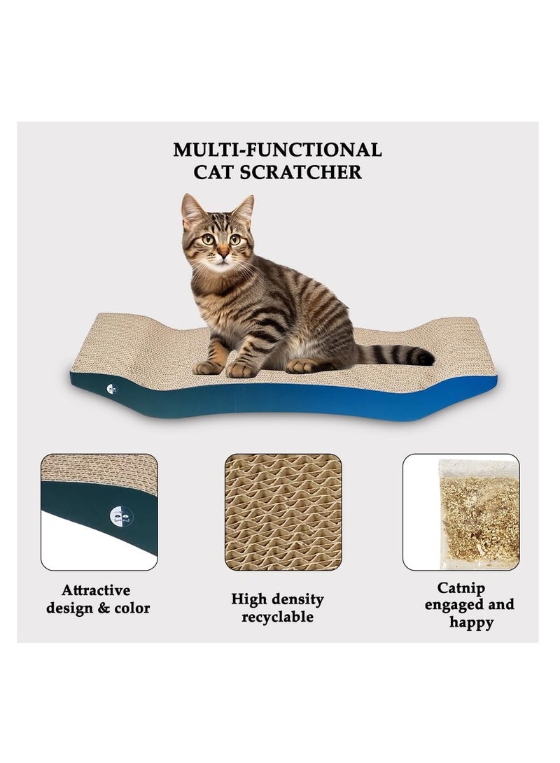 أن ان سي بيتس لوح خدش للقطط والقطط الصغيرة داخل المنزل، متين وقابل لإعادة التدوير، مصنوع من الورق المقوى المموج، ونبات النعناع البري، وتصميم قابل للعكس، ملحق للعناية بمخالب القطط 64 سم (أزرق) - Image 2