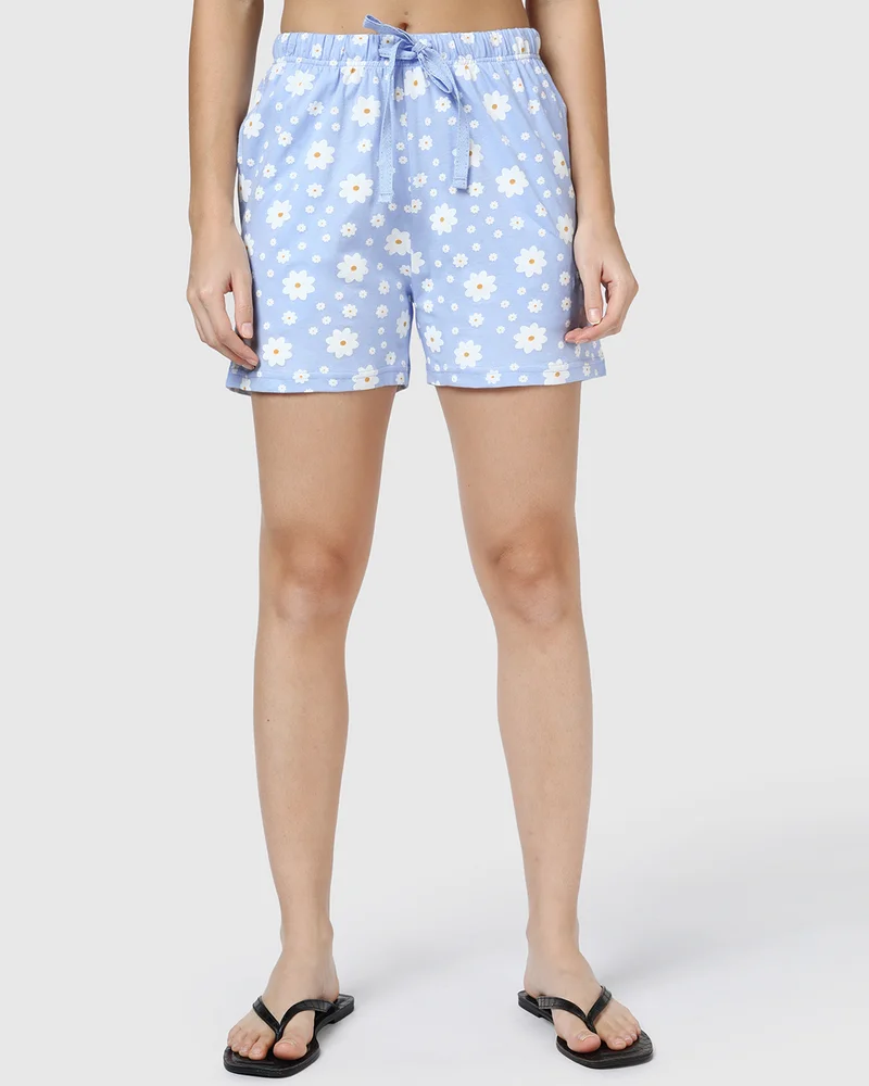 بيواكوف Women's Sky Blue All Over Floral Printed Shorts