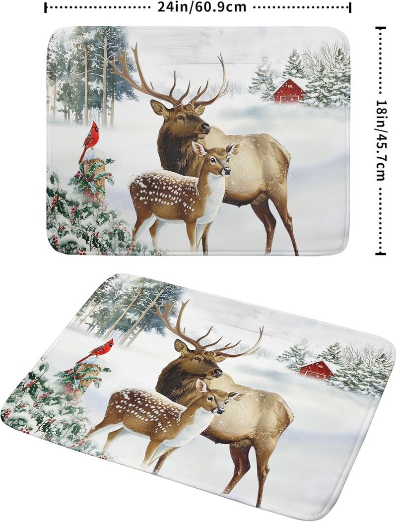 Giwawa Winter Deer Dish Drying Mat 18"x24" Xmas Tree Bird Holly Berry Dish Drainer Mats Elk Moose Snow Cottage Farmhouse Reversible Large Dish Drying Pad Protector for Kitchen Countertop Decor - Image 2