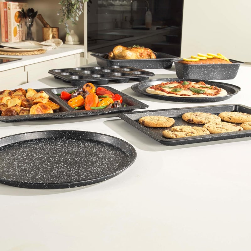 Salter BW10690EU7 Megastone Collection Carbon Steel Round Baking Tray with Non-Stick Coating, Easy to Clean, Oven Safe, PFOA Free, 29 cm, Silver/Black Practical design alternatives - Image 4