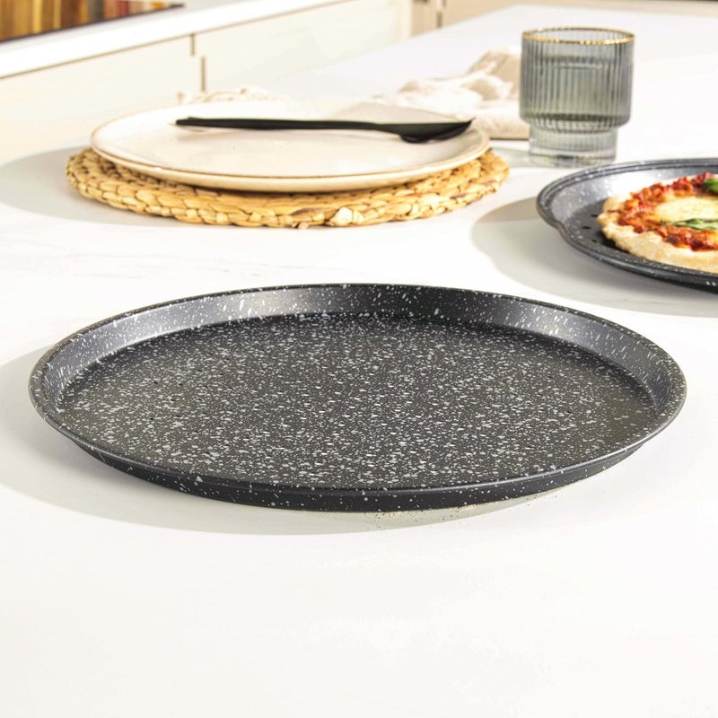 Salter BW10690EU7 Megastone Collection Carbon Steel Round Baking Tray with Non-Stick Coating, Easy to Clean, Oven Safe, PFOA Free, 29 cm, Silver/Black Practical design alternatives - Image 2