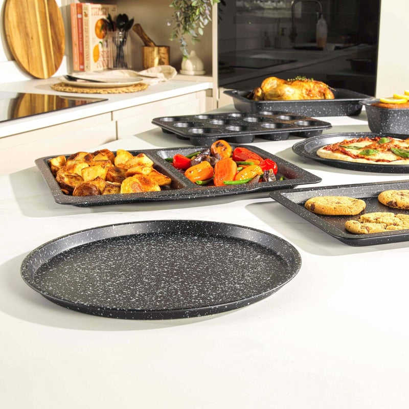Salter BW10690EU7 Megastone Collection Carbon Steel Round Baking Tray with Non-Stick Coating, Easy to Clean, Oven Safe, PFOA Free, 29 cm, Silver/Black Practical design alternatives - Image 3