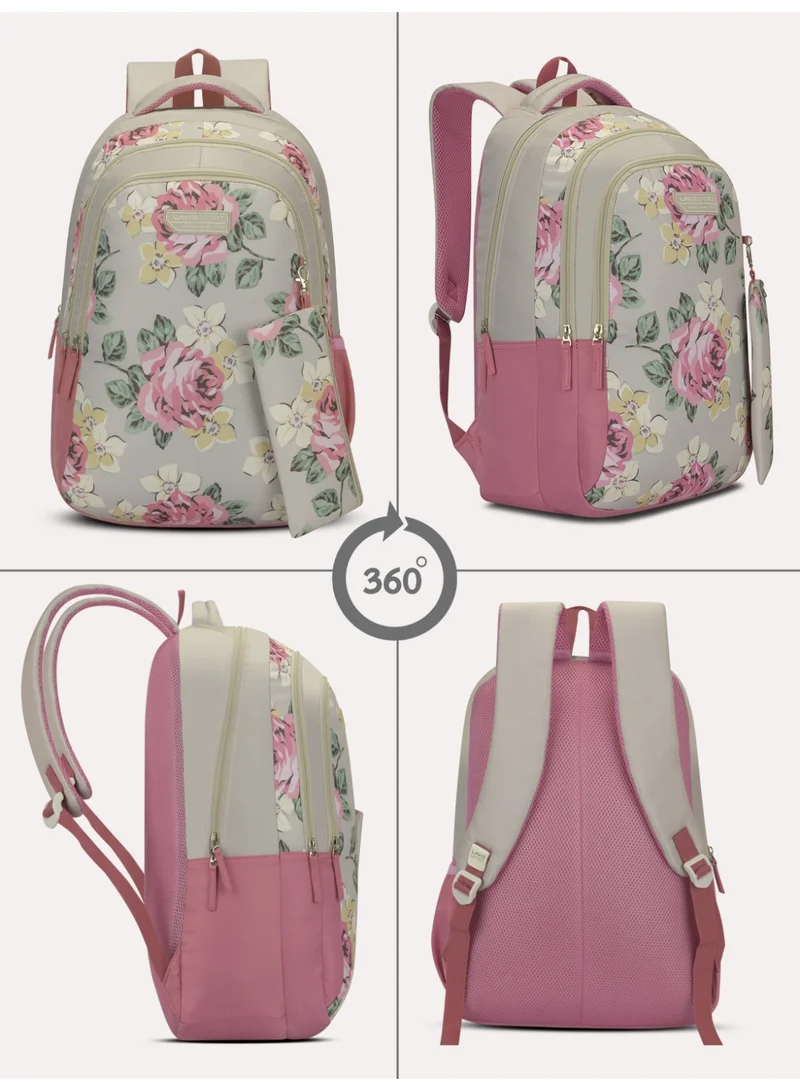 Lavie Sport 36L Buttercup Backpack | 19 inches | Laptop Compatiable | Pencil Pouch |(Beige)