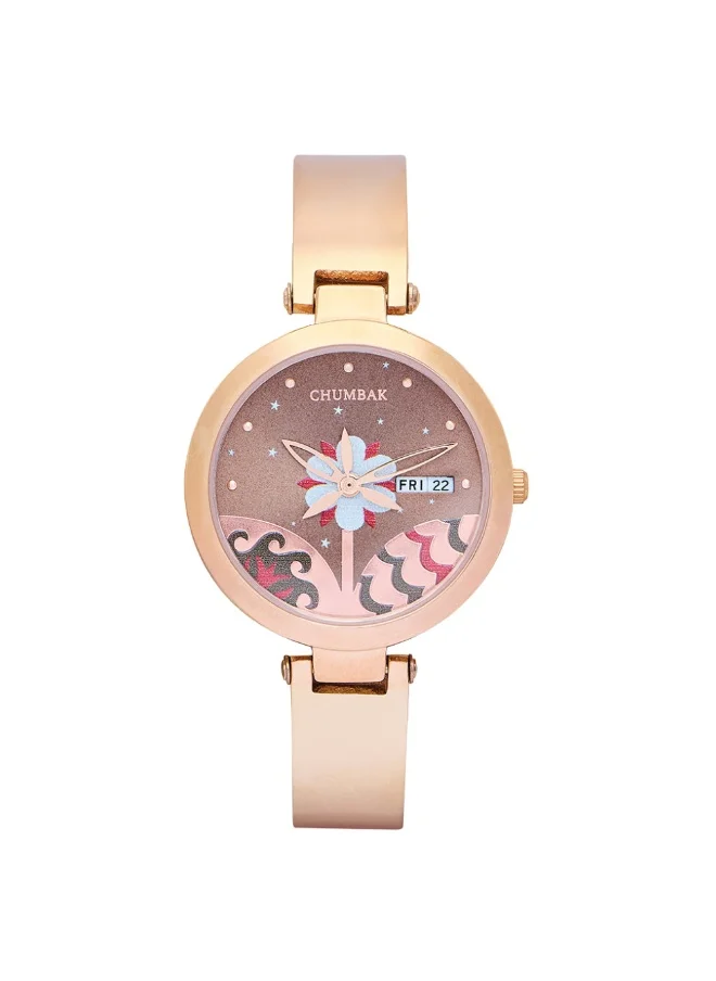 تشامباك Bloom Metal Watch, Rosegold with Brown Dial