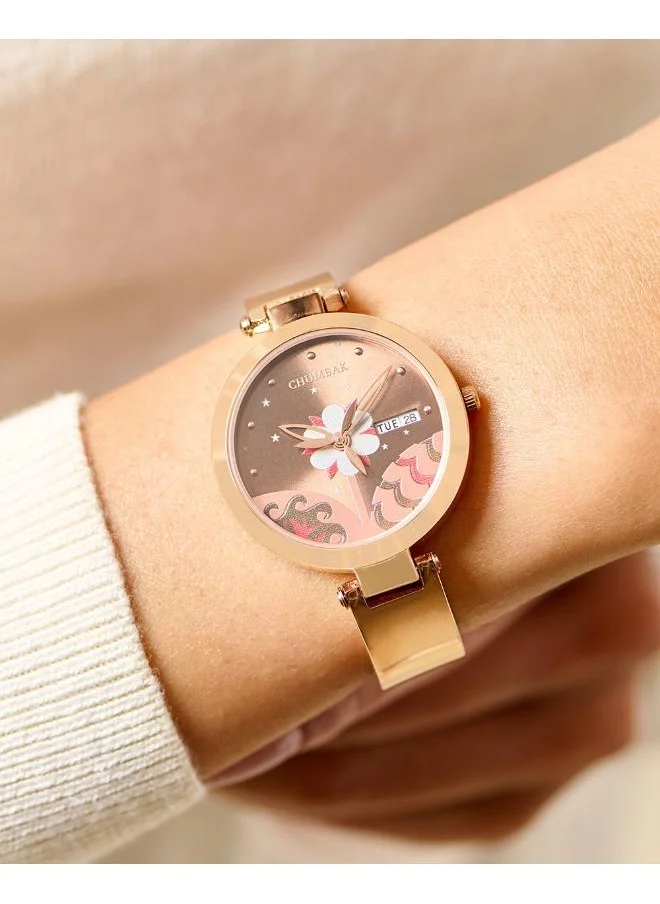 تشامباك Bloom Metal Watch, Rosegold with Brown Dial