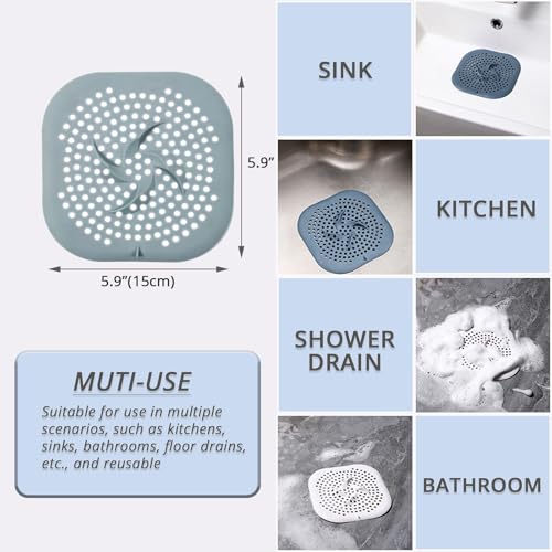Sgdazo Drain Cover with Suction Cups, 4 Pack Hair Catcher Shower Drain Strainer Protector with TPR Material for Bathroom, Bathtub, Kitchen Sink, Easy to Clean, Household Use (Blue, Grey, Green, White) - Image 2