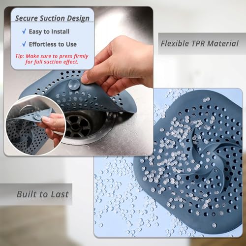 Sgdazo Drain Cover with Suction Cups, 4 Pack Hair Catcher Shower Drain Strainer Protector with TPR Material for Bathroom, Bathtub, Kitchen Sink, Easy to Clean, Household Use (Blue, Grey, Green, White) - Image 3