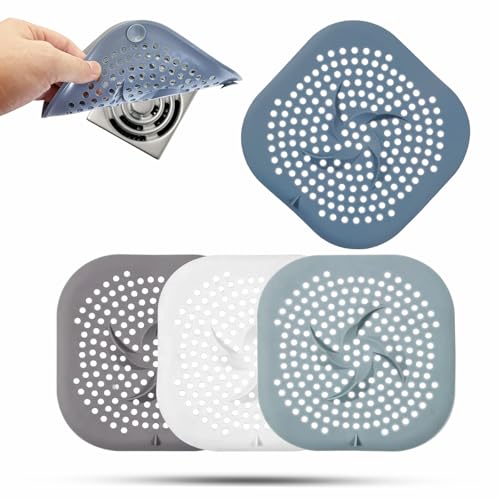 Sgdazo Drain Cover with Suction Cups, 4 Pack Hair Catcher Shower Drain Strainer Protector with TPR Material for Bathroom, Bathtub, Kitchen Sink, Easy to Clean, Household Use (Blue, Grey, Green, White) - Image 1