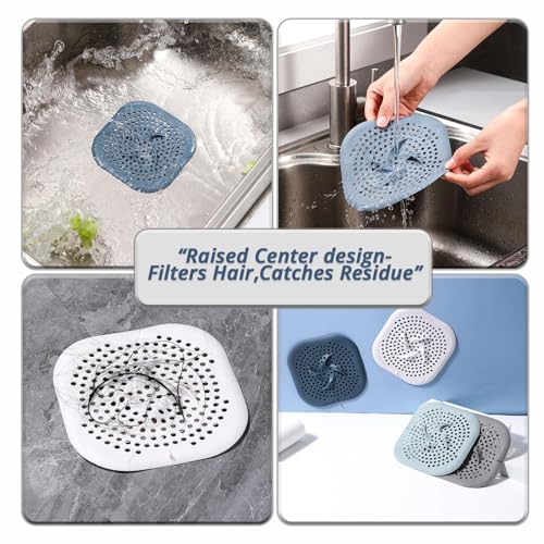 Sgdazo Drain Cover with Suction Cups, 4 Pack Hair Catcher Shower Drain Strainer Protector with TPR Material for Bathroom, Bathtub, Kitchen Sink, Easy to Clean, Household Use (Blue, Grey, Green, White) - Image 4