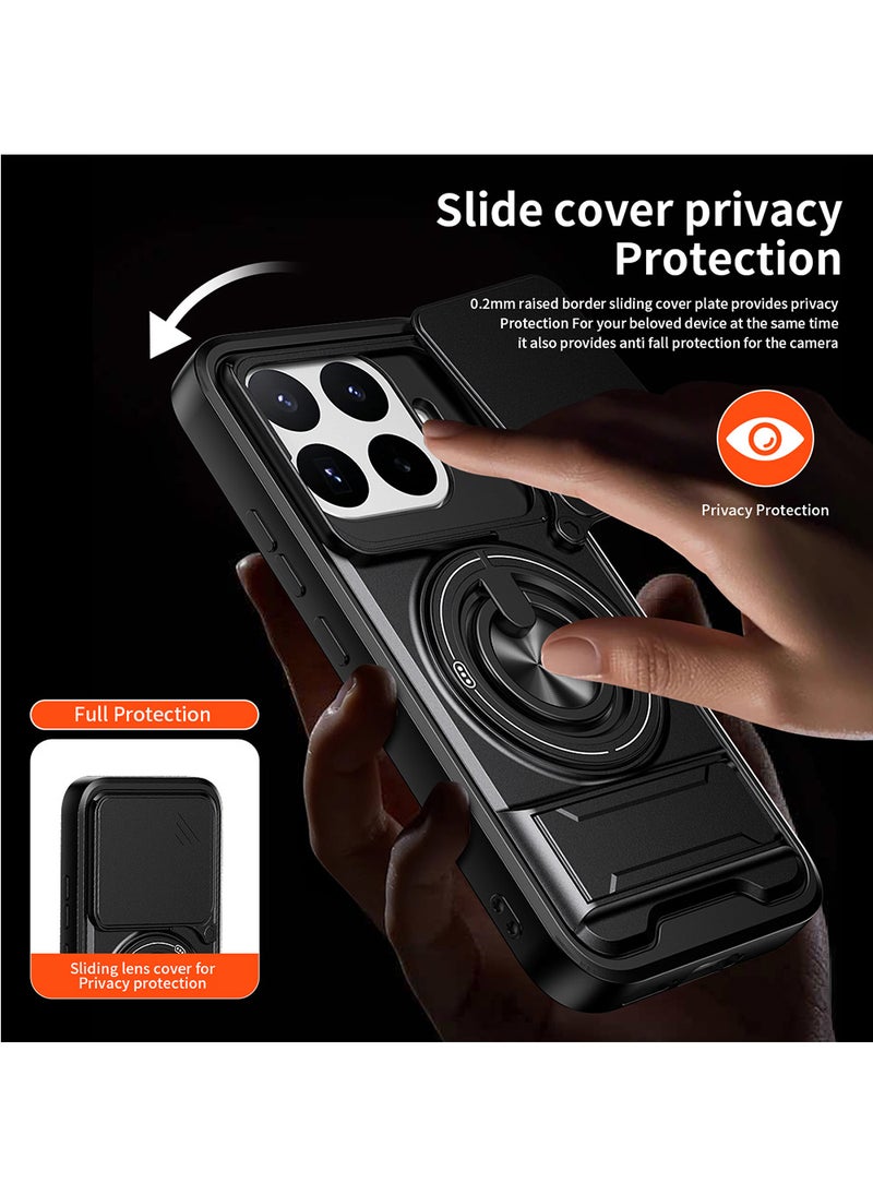 غطاء هاتف لـ Xiaomi 17T غطاء كاميرا منزلق، متوافق مع حامل السيارة المغناطيسي، حامل حلقي قابل للدوران 360 درجة + مسند، غطاء واقي مقاوم للصدمات يغطي الجسم بالكامل - Image 3