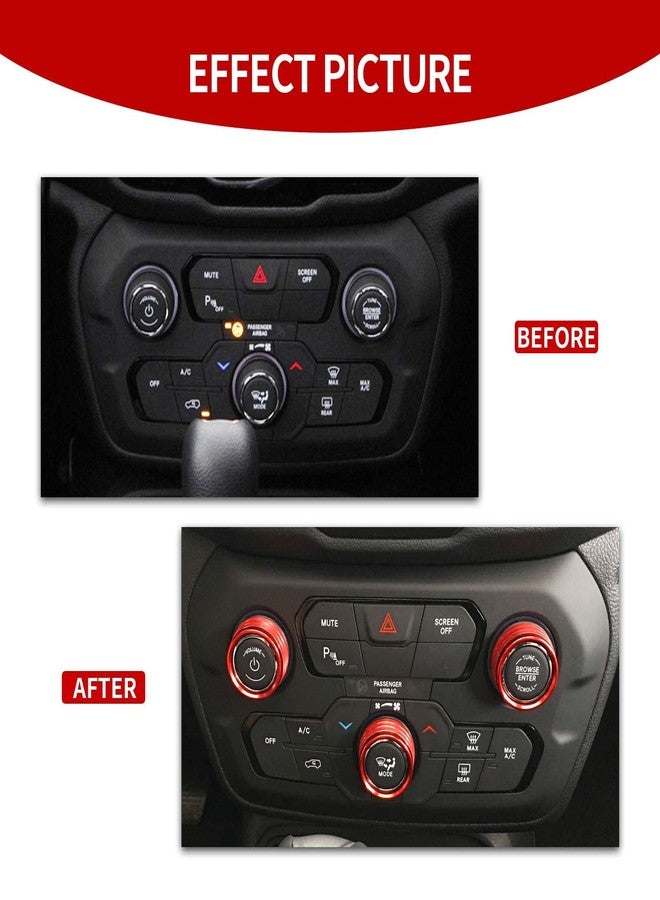 غطاء مقبض راديو مكيف الهواء من شيروكار، غطاء زر التحكم في مكيف الهواء، مفتاح ضبط مستوى الصوت، غطاء حلقة الزينة، متوافق مع جيب رينيجيد 2018 2019 2020 2021 2022 2023 (أحمر) - Image 2