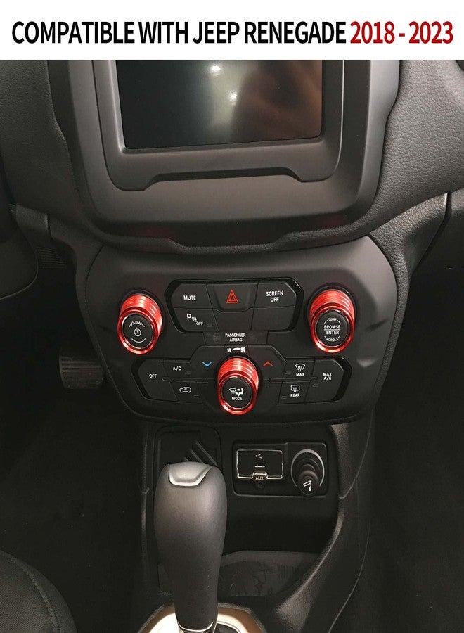 غطاء مقبض راديو مكيف الهواء من شيروكار، غطاء زر التحكم في مكيف الهواء، مفتاح ضبط مستوى الصوت، غطاء حلقة الزينة، متوافق مع جيب رينيجيد 2018 2019 2020 2021 2022 2023 (أحمر) - Image 3